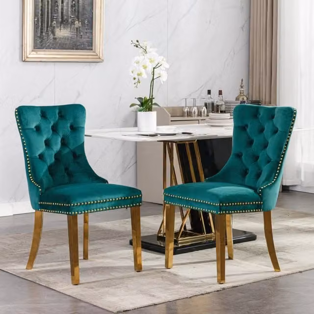 Collezione Moderna, Sedia da pranzo contemporanea di alta gamma in legno massello trapuntato con rivestimento in velluto, gambe in acciaio inox placca