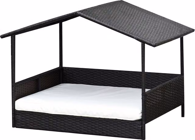 Cuccia per cani PawHut in rattan marrone con cuscino e telaio in acciaio, ideale per esterno e giardino, L: 98 cm, P: 69 cm, H: 70 cm – 1