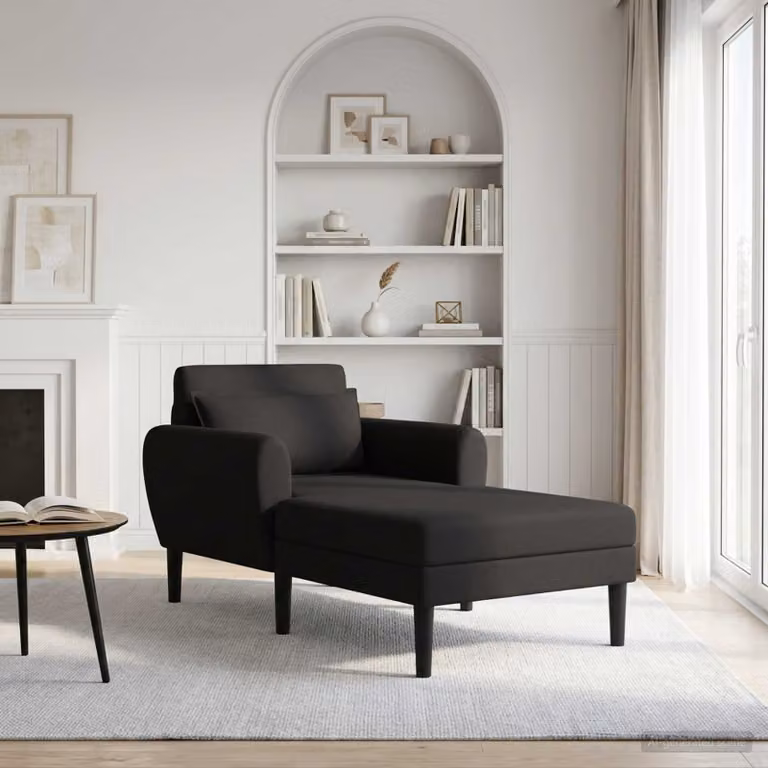 Chaise longue moderna vidaXL in velluto nero con forma a L e seduta sinistra