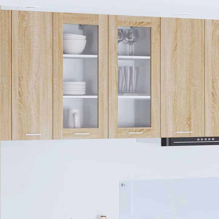 Armadio pensile da cucina moderno vidaXL in rovere con ante in vetro e ripiani interni, marrone, L 40 cm x P 31 cm x H 80 cm