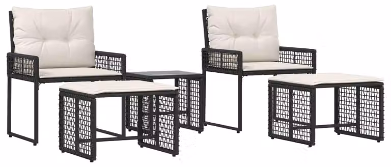 Set di Mobili da Esterno con cuscino 5 pcs Nero e Bianco