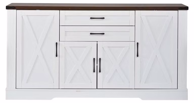 Mobile contenitore – Credenza da cucina con piano di lavoro – 160 x 39 x 81,5 cm – 4 ante – 2 cassetti – Autoportante – Bianco