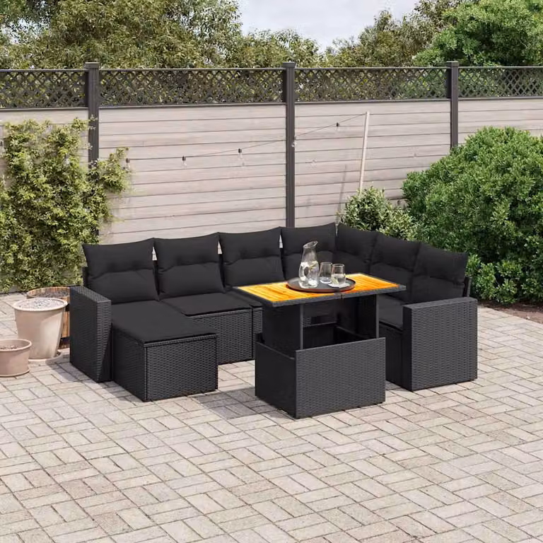 vidaXL Set Divani da Giardino Moderno in Polyrattan Nero con Cuscini 8 pz