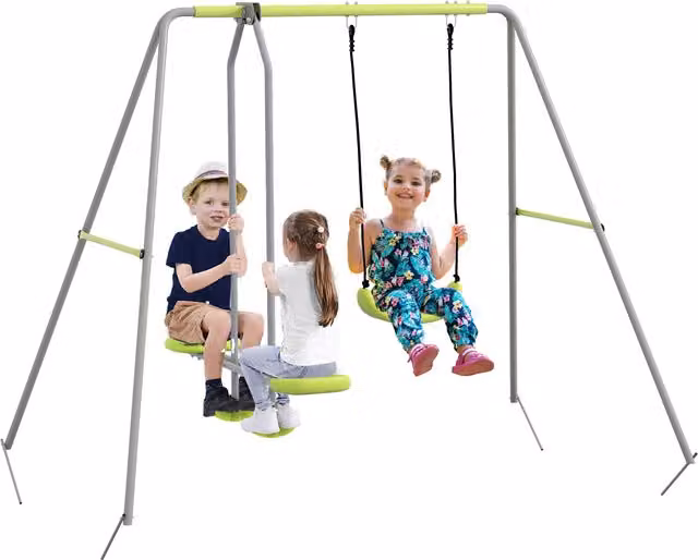 Struttura altalena Outsunny con 2 dispositivi, 1 altalena e sedile, Verde Grigio, L 255 x P 160 x H 180 cm