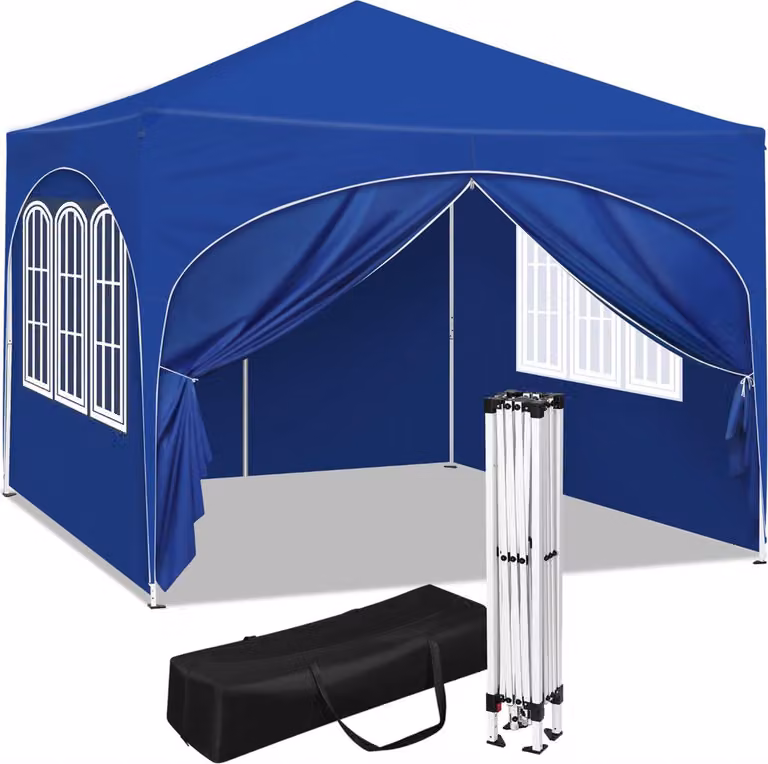 Tenda Happyment con pannelli laterali - Blu - 3x3 m - Gazebo pieghevole - Resistente all'acqua e ai raggi UV - Altezza regolabile