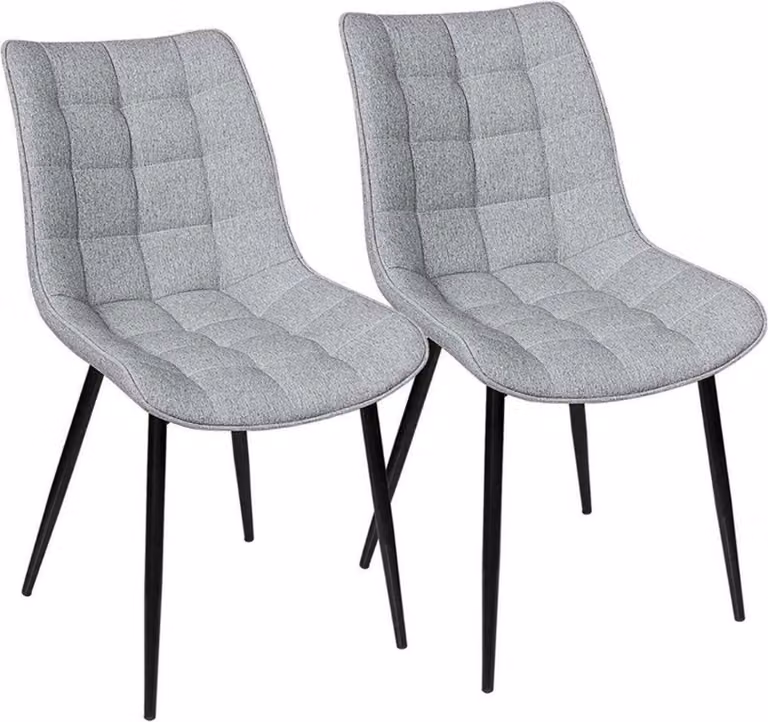 Sedie da pranzo Happyment Luxe – Grigio chiaro – Sedie con braccioli – Sedie da pranzo e da salotto – Sedie a goccia – Lino – Set da 2