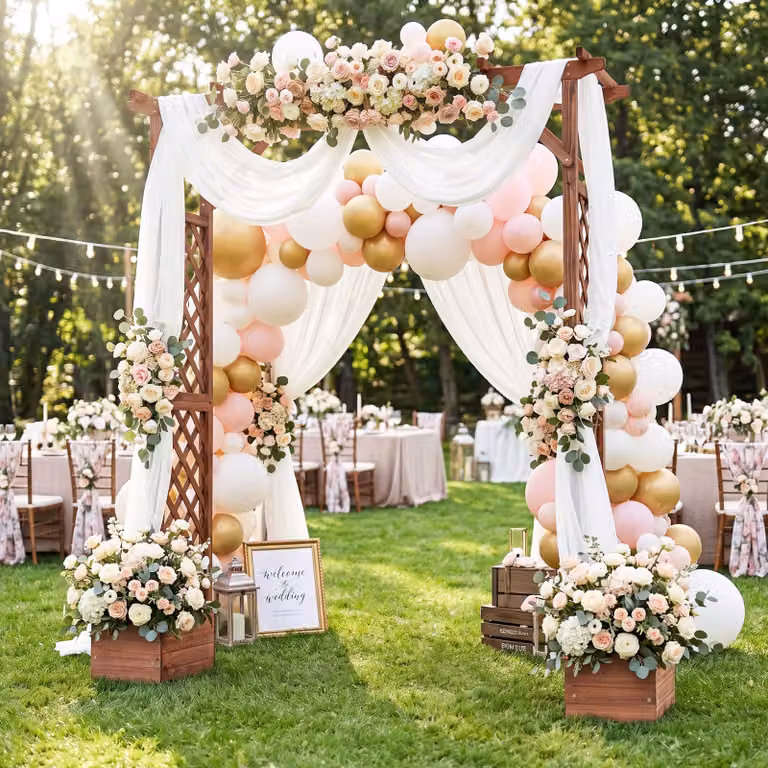 Arco da giardino Costway in legno marrone con 2 fioriere, 2 grigliati e tetto per piante rampicanti e decorazione ornamentale da esterno