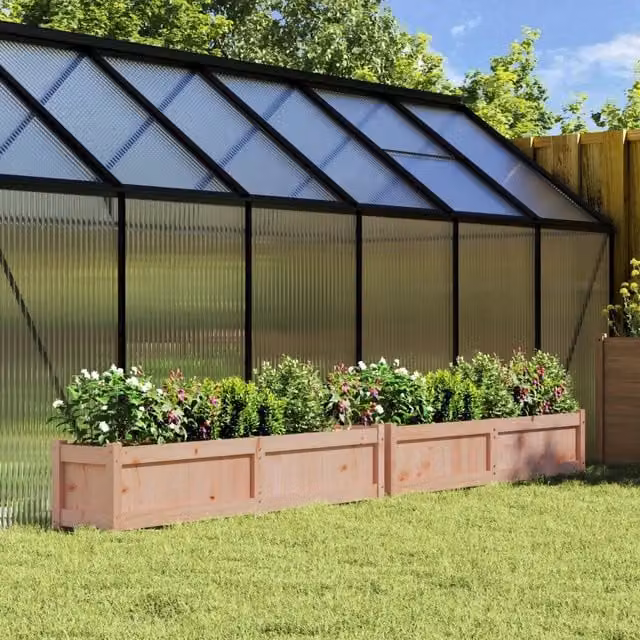 Set di 2 fioriere da giardino vidaXL in legno massello di colore marrone L: 150 cm, P: 31 cm, H: 31 cm