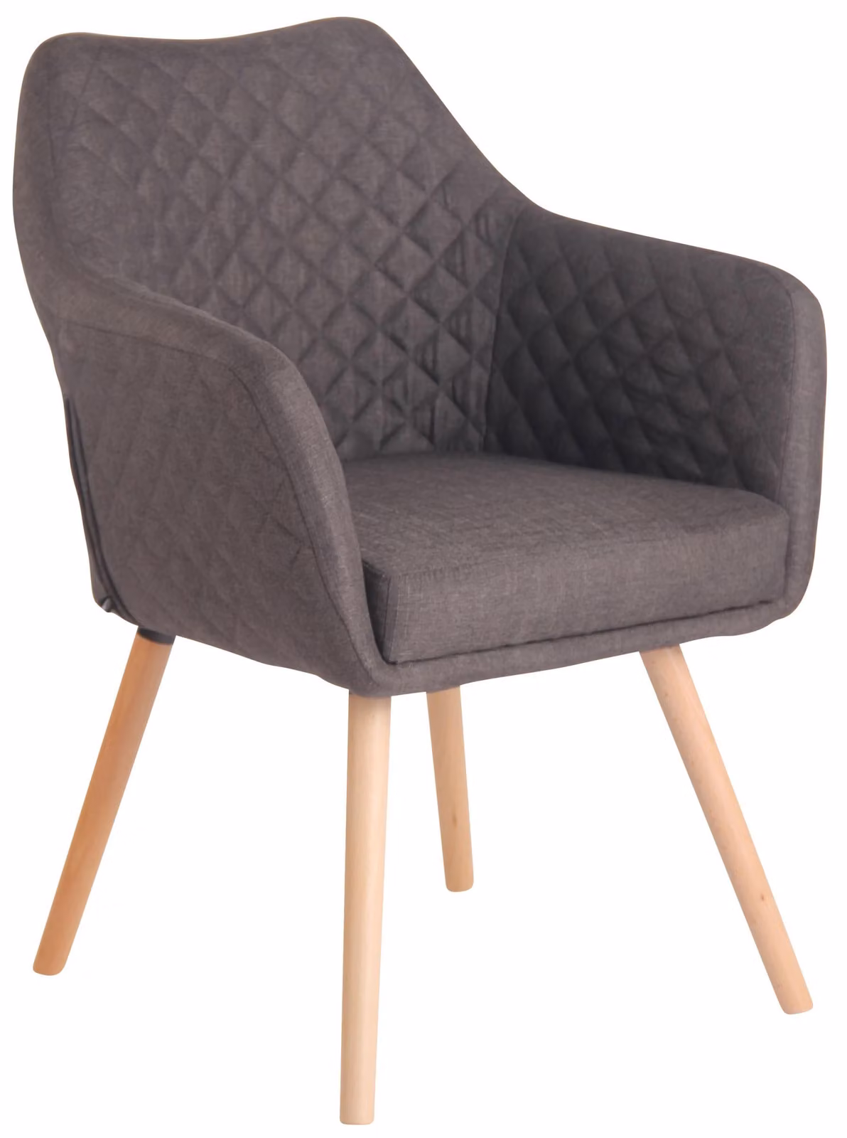 Sedia da pranzo CLP Gent con braccioli, poltrona con struttura in legno, moderna sedia da cucina, colore grigio scuro, struttura color naturale
