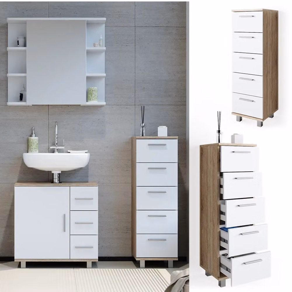 Cassettiera da bagno Ilias Vicco in finitura Sonoma beige e bianco opaco L: 30 cm, H: 95 cm – 2