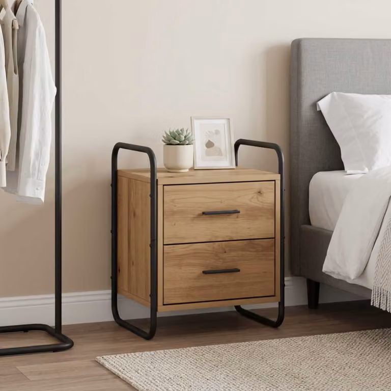 vidaXL Mobiletto da Letto Appeso Moderno in Legno e Metallo, Marrone e Nero, L 40 cm x P 30 cm x H 50 cm