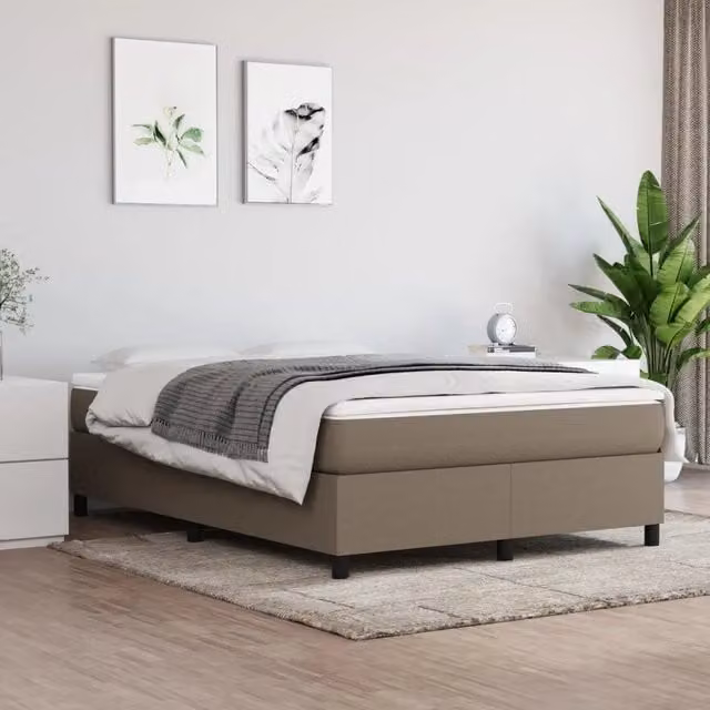 Struttura Letto a Rete a Molle e Giroletto in Tessuto Beige L/P/H: 140 x 190 cm
