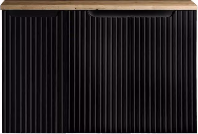Mobile Sottolavabo NEWPORT da Parete con 3 Ante e Ripiano 90x60x40 cm - Nero/Effetto Rovere [en.casa]