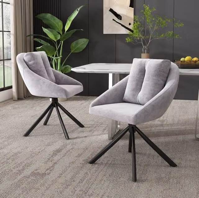Set di 4 sedie girevoli in velluto grigio