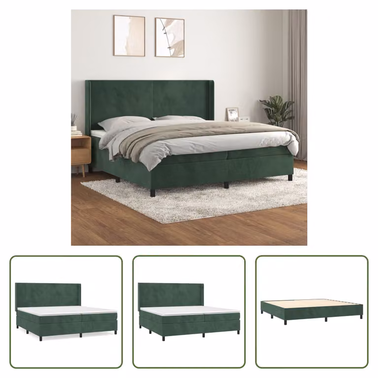 The Living Store Letto a molle con materasso verde scuro 200x200 cm in velluto