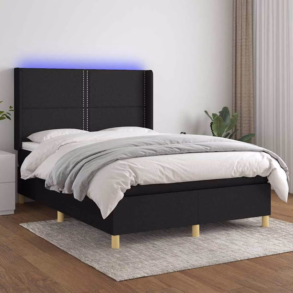 vidaXL Letto a Molle con Materasso e Illuminazione LED Nero, L/P/H: 140 x 200 x 147 cm – 1