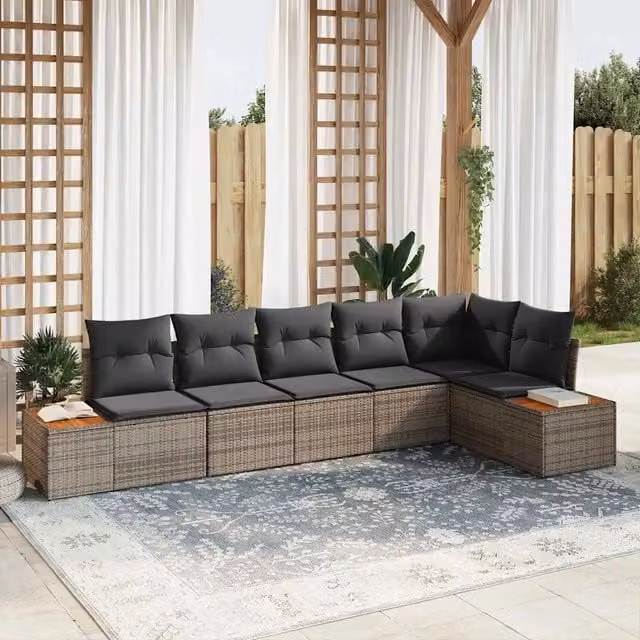 Set Divano da Giardino 6 pz Grigio Poly Rattan 3348095