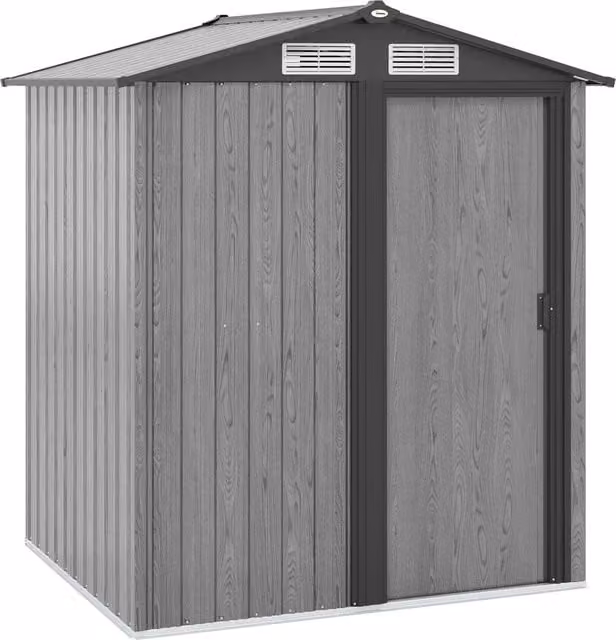 Casetta da Giardino Porta Attrezzi in Acciaio con Tetto Inclinato e 4 Prese d'Aria, 152x132x188 cm, Grigio