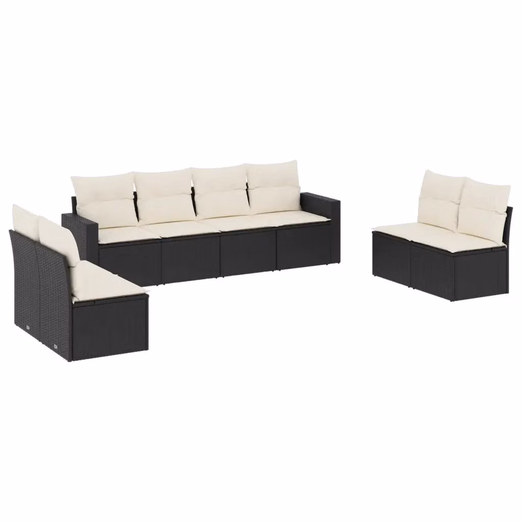 Set di divani da giardino vidaXL a forma di L con 8 cuscini in polyrattan nero e bianco – 2