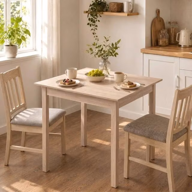Tavolo da pranzo quadrato 75x75x76 cm in legno naturale, per 2 persone, salvaspazio –