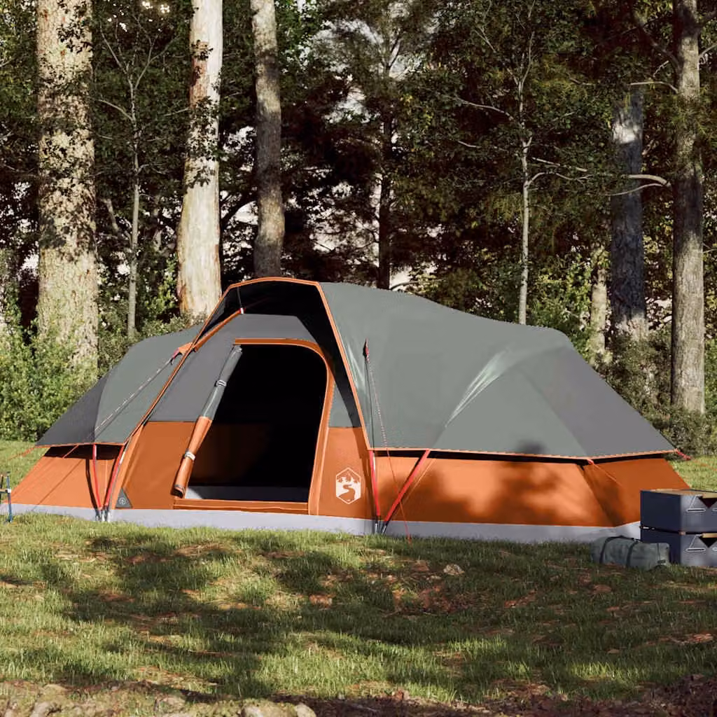 Tenda Familiare a Cupola vidaXL per 9 Persone, Arancione e Grigio, Impermeabile