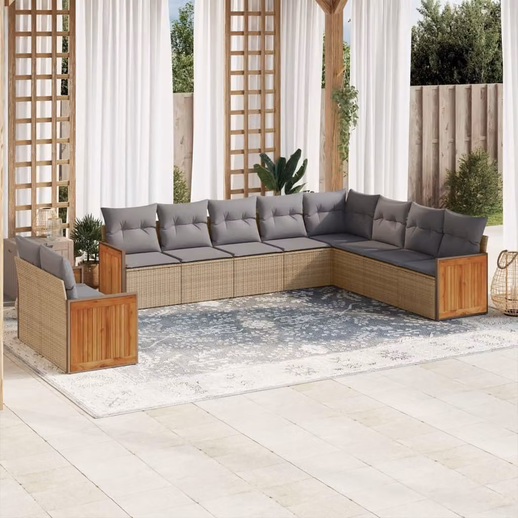Maison Exclusive - Set Divano da Giardino 10 pz con Cuscini Beige in Polyrattan