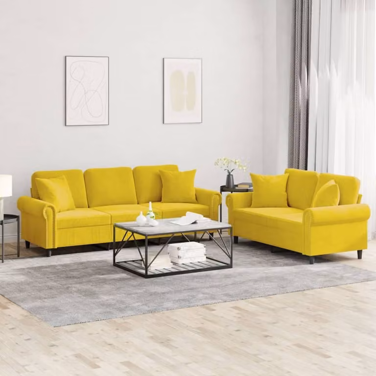Maison Exclusive - Set divano a 2 posti con cuscini in velluto giallo