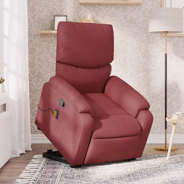 Poltrona Alzapersona Reclinabile con Assistenza Elettrica vidaXL in Tessuto Rosso per Senior – 1