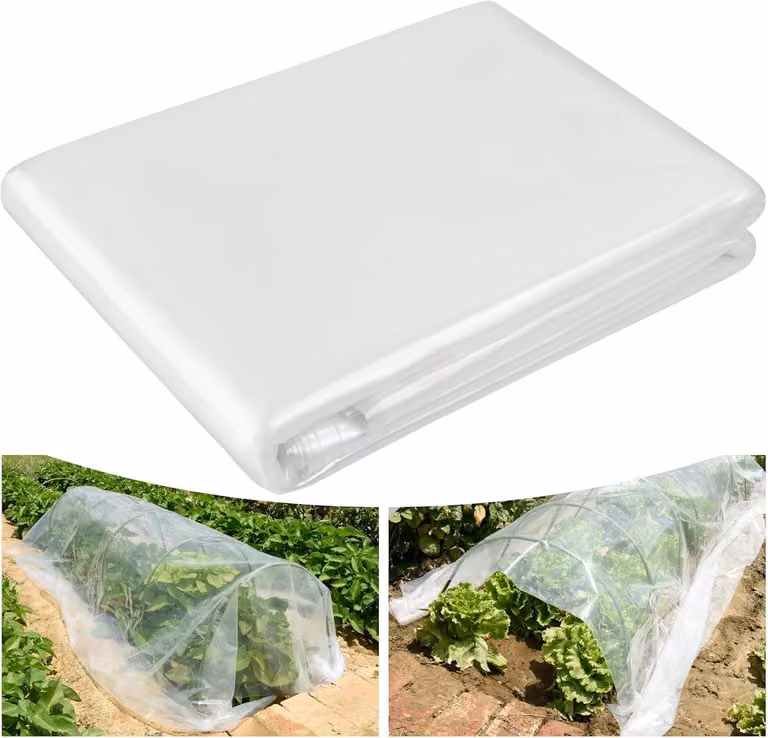Telo di copertura, 3x15 metri, in polietilene, trasparente, impermeabile e resistente alla polvere, ideale per l'uso in giardino