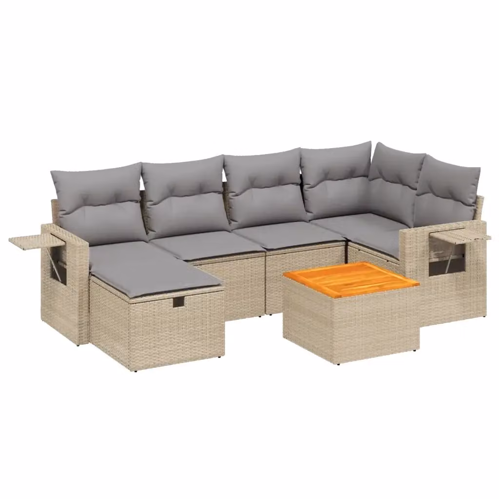 vidaXL Set Divano da Giardino 7 pz a L con Cuscini Beige e Grigio in Polyrattan e Acciaio – 2
