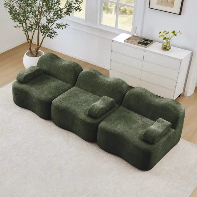 Divano angolare modulare Mivray in velluto verde con seduta profonda e imbottitura in schiuma per il tuo soggiorno