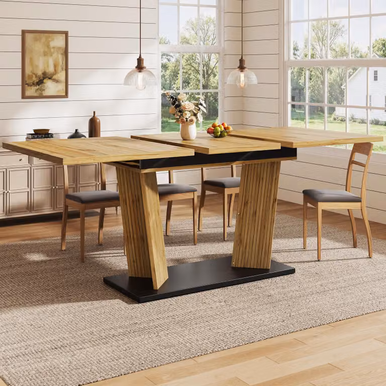 Tavolo da pranzo estendibile con base stabile, piedini regolabili antiscivolo, tavolo da pranzo flessibile, tavolo da cucina 120-160 cm, finitura noce
