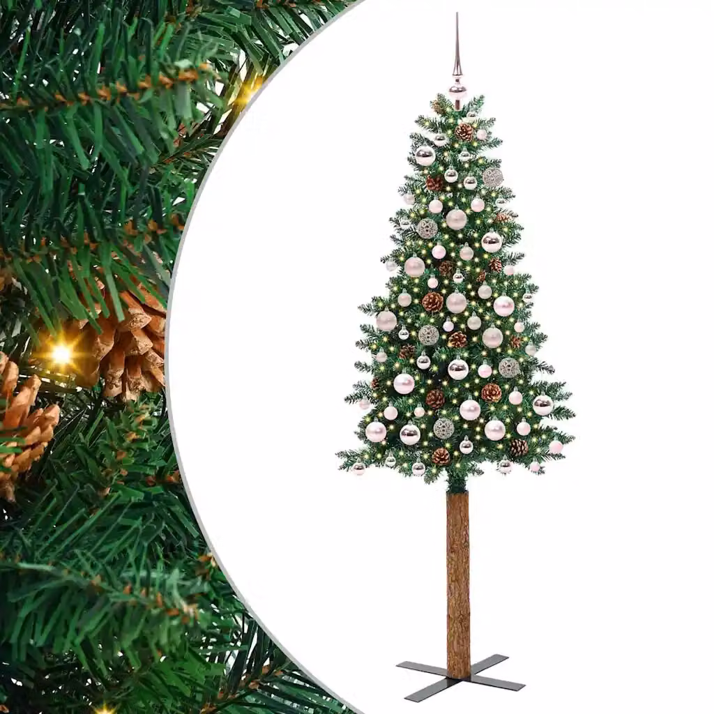 Albero di Natale snodato moderno vidaXL verde con luci LED bianco caldo in PVC, metallo e legno, Altezza: 180 cm
