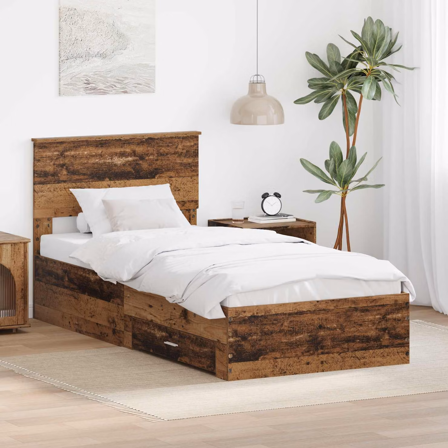 Struttura del letto con cassetto vidaXL in legno vecchio marrone L/P/H: 200 x 100 x 90 cm