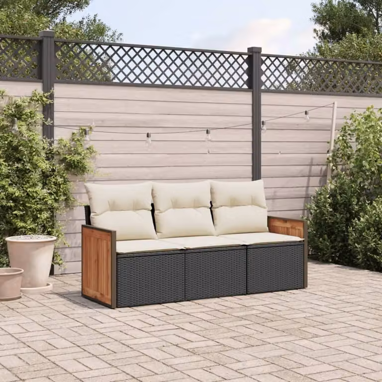 Maison Exclusive - Set Divani da Giardino 3 pz con Cuscini in Polyrattan Nero