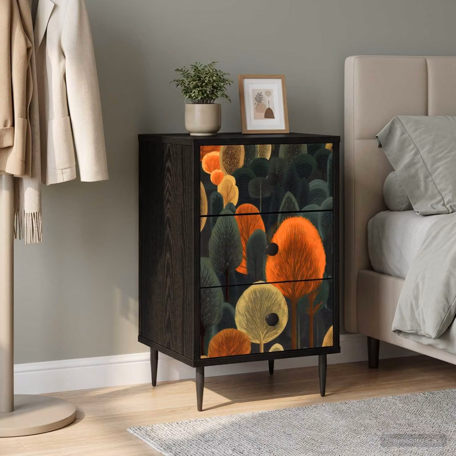 vidaXL Armadio da Notte ZAANDAM Rovere Nero Moderno L/P/H: 36 x 33 x 61 cm