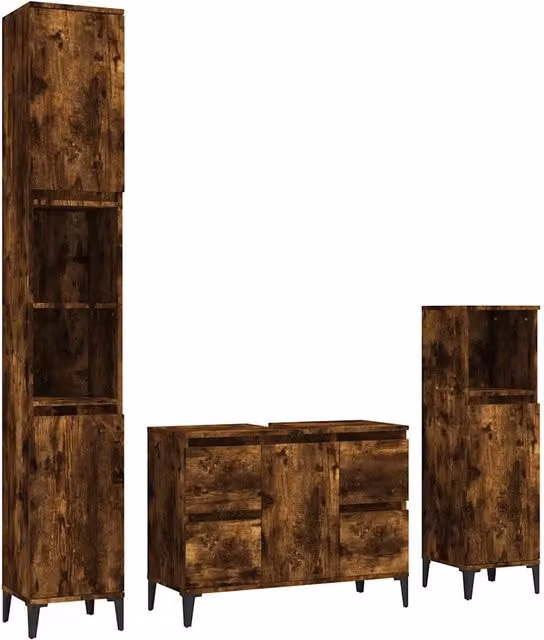 Set Mobili da Bagno Moderno in Legno di Rovere Marrone con Mobile Vanity e Colonna, L/P/H: 80 x 60 x 33 cm – 1