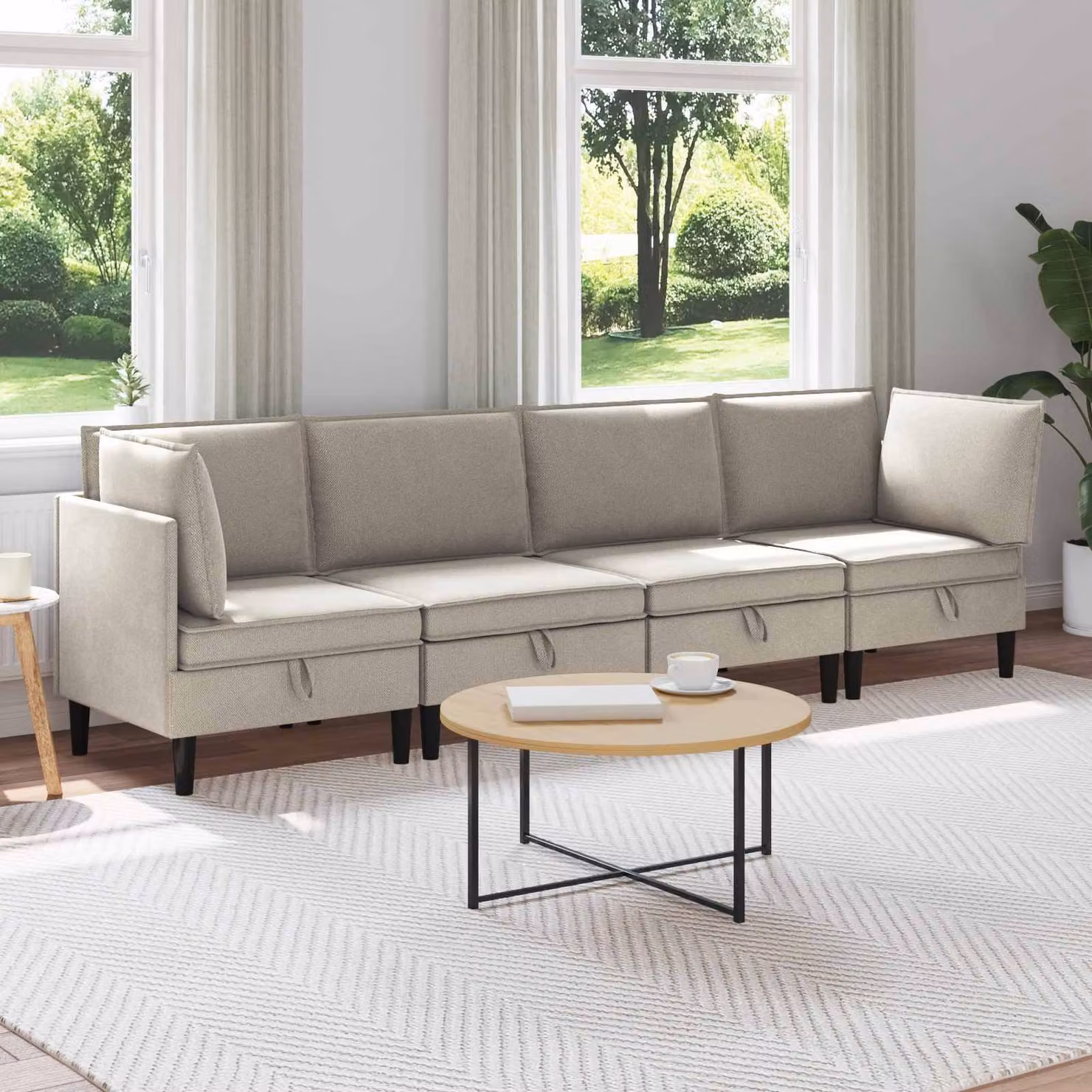 Set di mobili per il soggiorno moderno vidaXL composto da 4 pezzi in tessuto beige e marrone con design a forma di L e cuscini inclusi