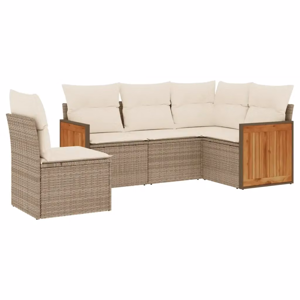 vidaXL Set Divano da Giardino a L 5 pz con Cuscini Beige e Struttura in Acciaio e Legno di Acacia – 2