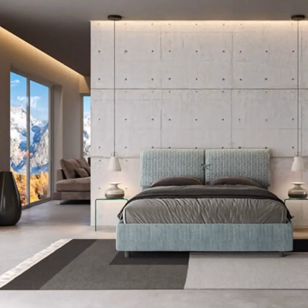 Letto matrimoniale con contenitore imbottito Mados in tessuto Aragona azzurro L: 160 cm, P: 210 cm – 2