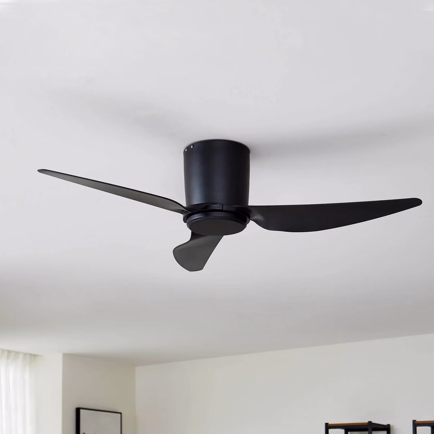 Ventilatore da soffitto Lindby Aulo, nero, DC, silenzioso, Ø 123 cm Aulo, Nero, Soggiorno / Sala da pranzo, Metallo, Moderno