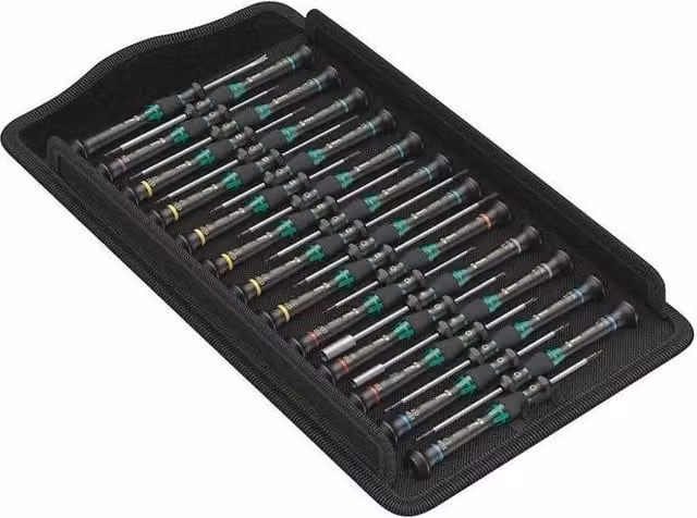 Set di 25 cacciaviti Wera Kraftform Micro Big Pack con impugnatura ergonomica e punte Black Point, colore Nero Verde