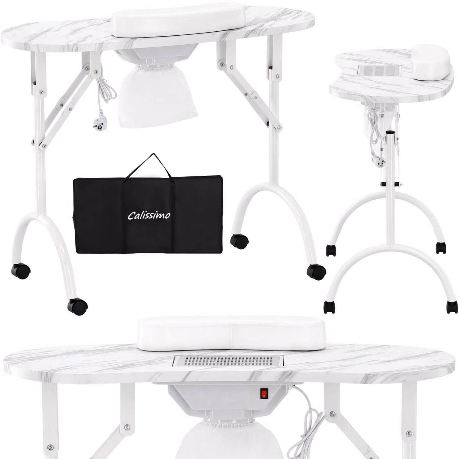 Tavolo cosmetico pieghevole per manicure con assorbitore mobile bianco MT-020F-WHITE