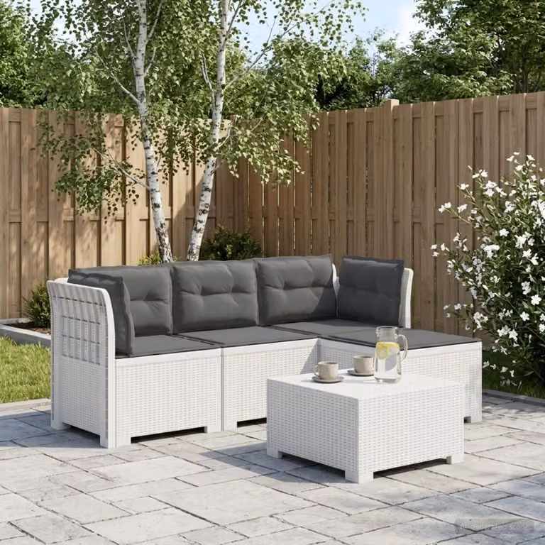 Divano da giardino vidaXL a L con cuscini, design moderno in aspetto rattan bianco e antracite, resistente alle intemperie e ai raggi UV