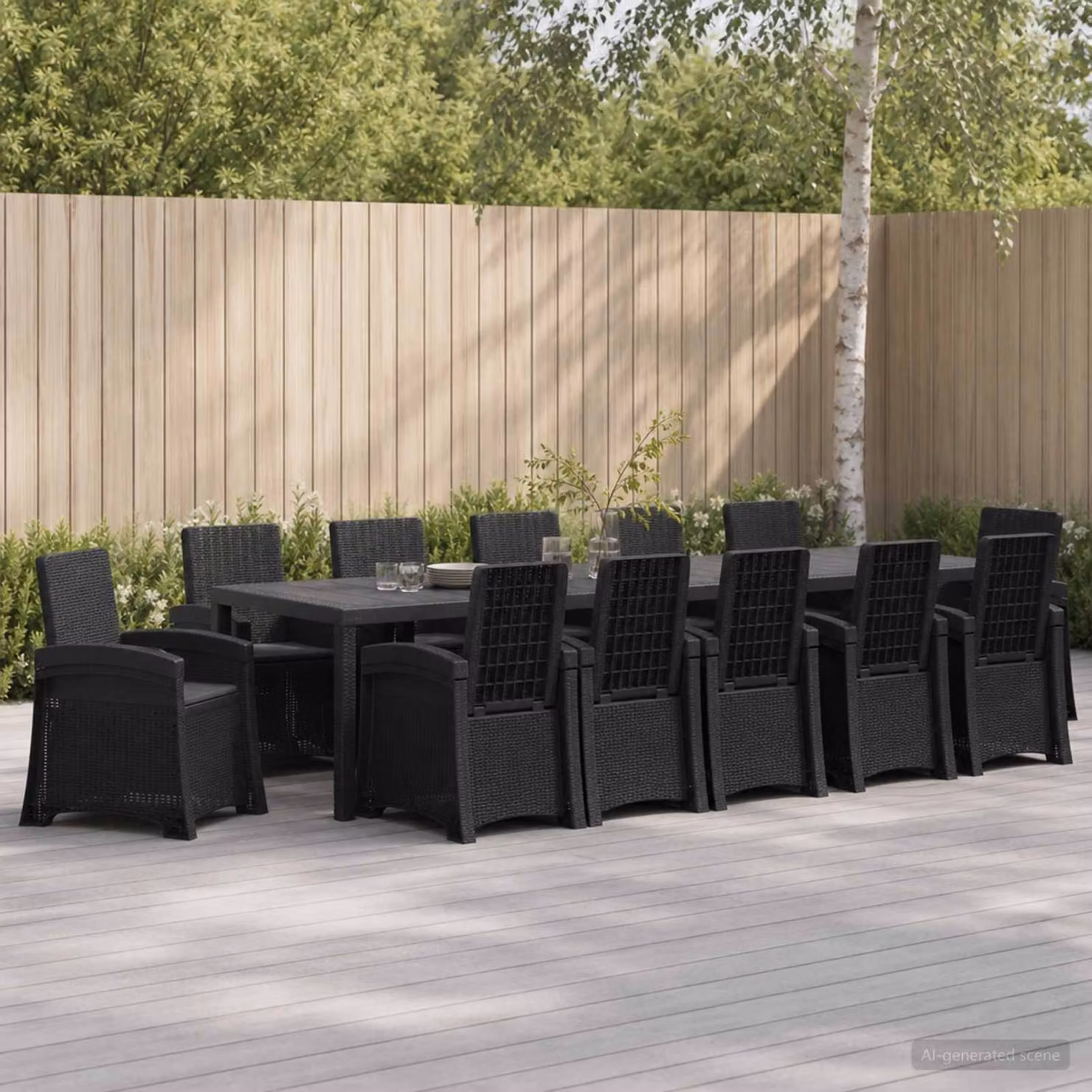Set da pranzo per giardino e terrazza vidaXL in polyrattan, 14 pezzi, colore antracite
