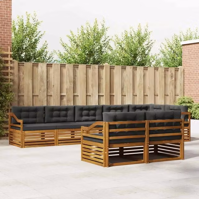 Set di divani da esterno vidaXL a forma di L composto da 8 pezzi in legno di acacia con cuscini inclusi, colore marrone e antracite – 1