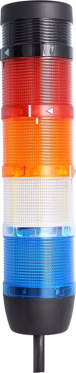 Colonna segnaletica STEX24 blu-bianca-gialla-rossa, 70 mm, 24 V CA/CC, luce LED fissa con cicalino, cavo da 0,6 metri, SS70-B4/24 113