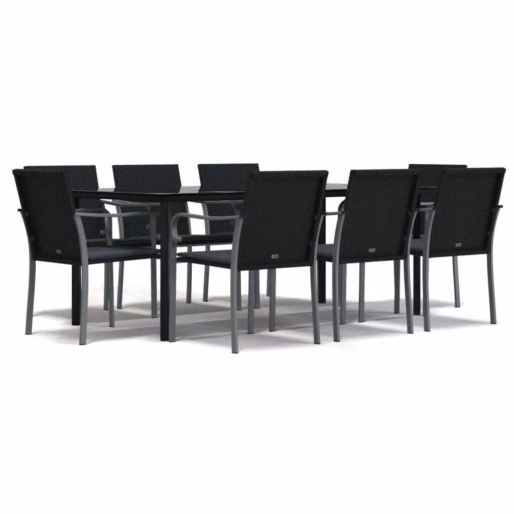 Set Pranzo da Giardino 9 pz con Cuscini in Polyrattan e Acciaio