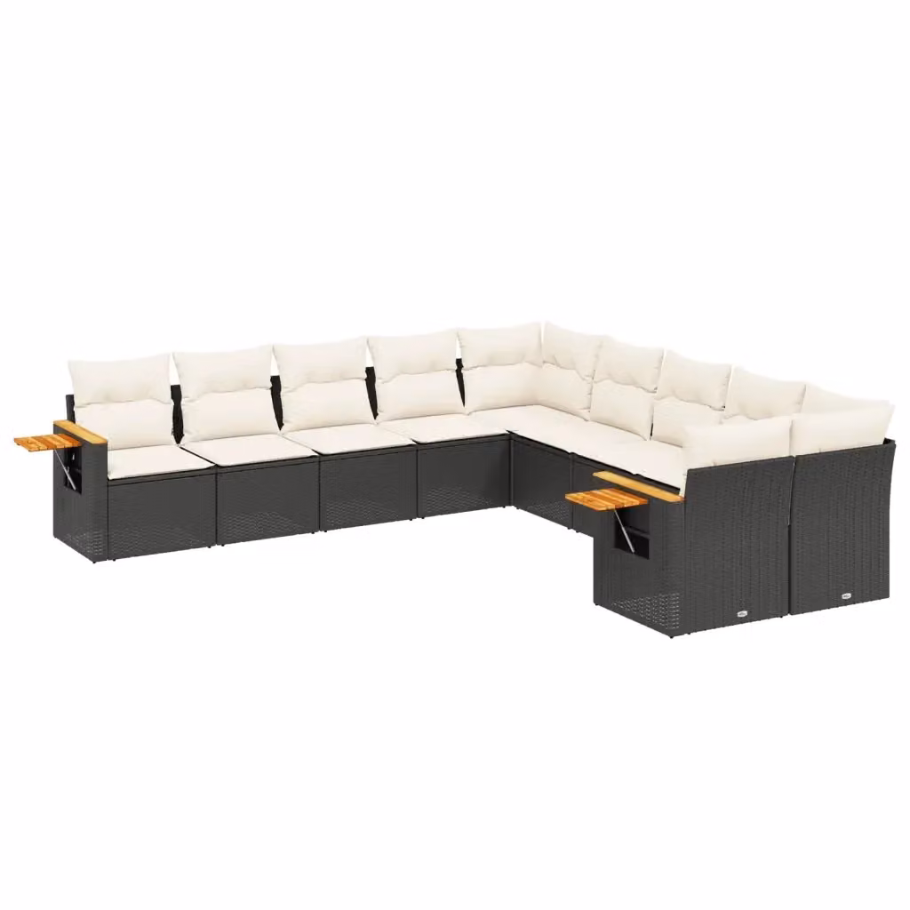 Set di Divani da Giardino vidaXL a Forma di U con Cuscini, Tavolino e Struttura in Metallo e Polyrattan, Colore Nero e Bianco – 2