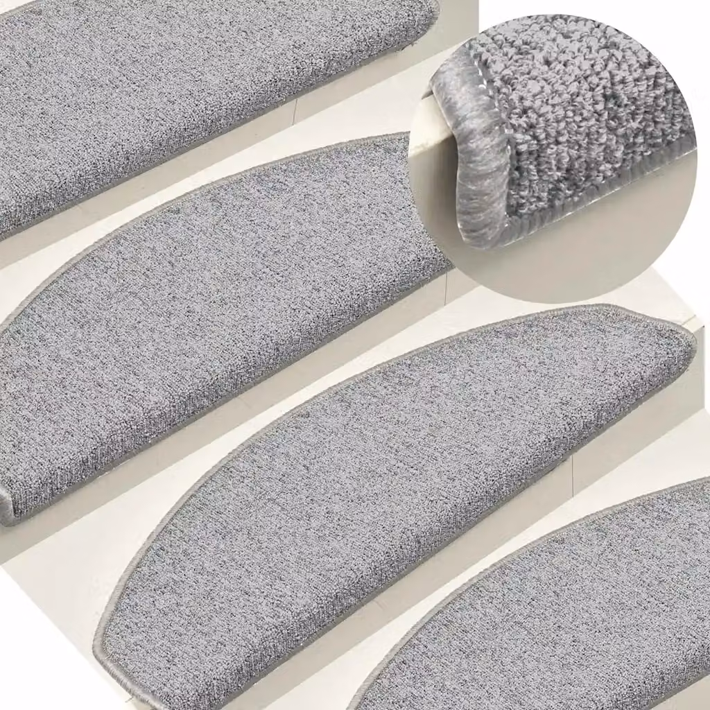Set di 15 tappetini antiscivolo per scale vidaXL in polipropilene, grigio e bianco, L/P/H: 65 x 40 x 4 cm